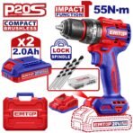 Taladro Atorn.impac Bl 55Nm 20V 22+1+1 13Mm M.metal 2 Bat Y Carg Emtop Ecidl20558-4