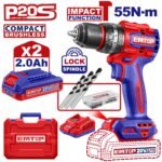 Taladro Atorn.impac Bl 55Nm 20V 22+1+1 13Mm M.metal 2 Bat Y Carg Emtop Ecidl20558-4